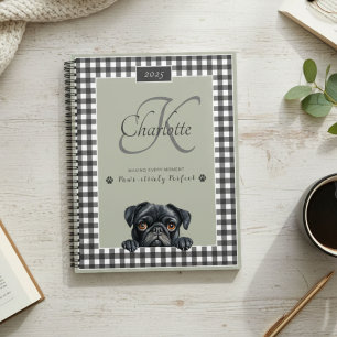 Agenda Monograma del nombre personalizado de Gingham Gree