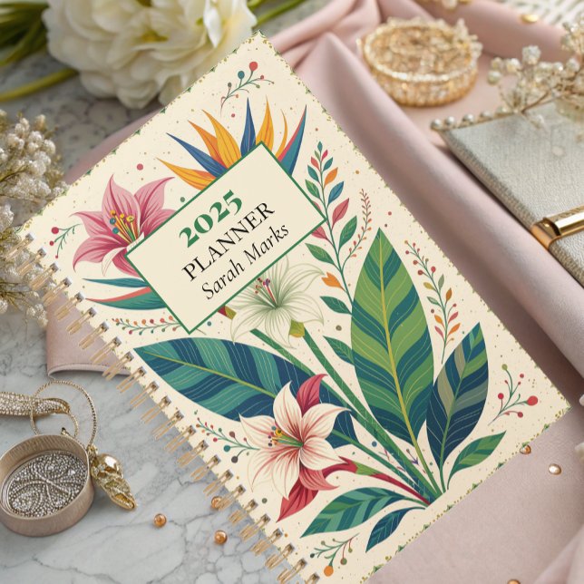 Agenda Monograma del patrón botánico tropical negrita (Subido por el creador)