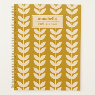 Agenda Monograma del patrón de hojas de vibra retro mosta