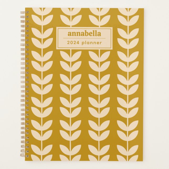 Agenda Monograma del patrón de hojas de vibra retro mosta (Anverso)