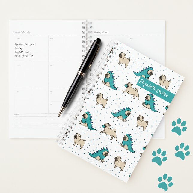 Agenda Monograma del patrón de perro de la pug-cuta (Subido por el creador)