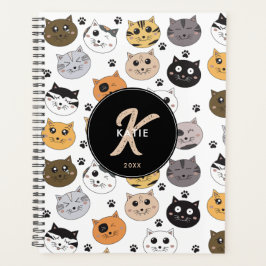 Agenda Monograma del patrón de traza y gatos divertidos c