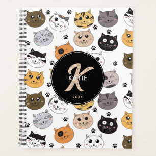 Agenda Monograma del patrón de traza y gatos divertidos c