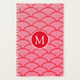 Agenda Monograma del patrón de vieira rojo y blanco