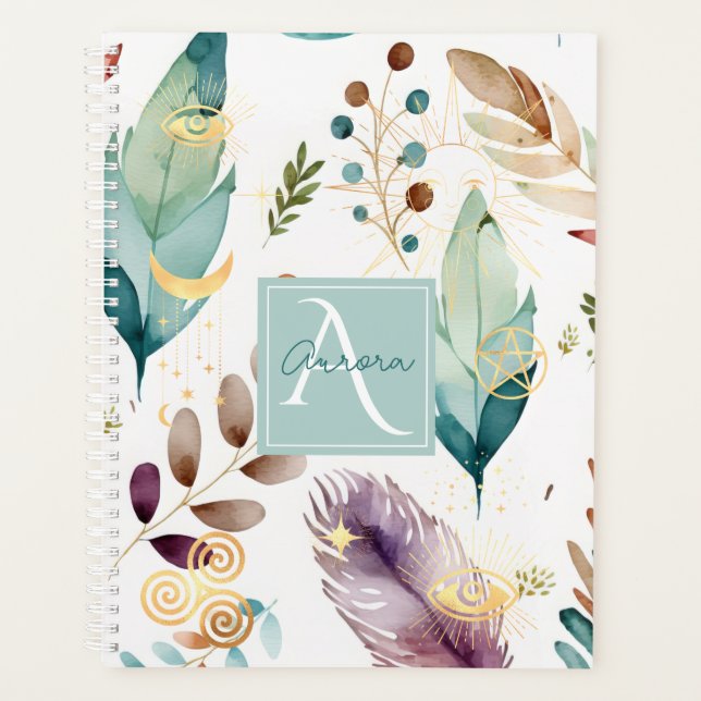 Agenda Monograma del patrón floral de Feathery (Anverso)