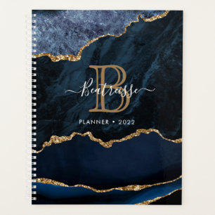 Agenda Monograma del Purpurina Agate Geode Navy Blue Gold