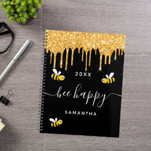 Agenda Monograma del purpurina de abejas con burbujas neg