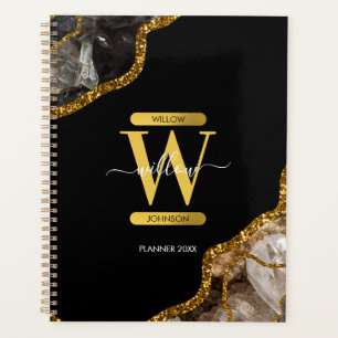 Agenda Monograma del Purpurina de Geode de la Agate de Or