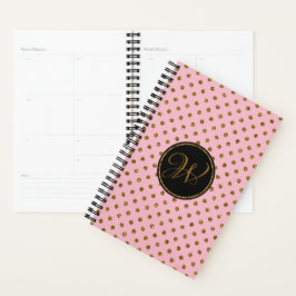 Agenda Monograma del Purpurina negro de oro rosado modern