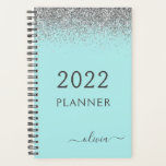 Agenda Monograma del Purpurina Verde azulado Silver Aqua<br><div class="desc">2022 Plata y Aqua Blue Esparkle Purpurina Nombre Monograma y Portátil Espiral Inicial. Esto hace que el dulce perfecto cumpleaños 16,  boda,  ducha de novia,  aniversario,  ducha de bebé o fiesta de soltera sea regalo para alguien que ama el lujo glam y los estilos de moda.</div>
