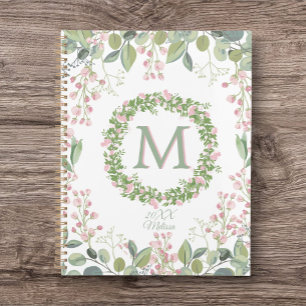 Agenda Monograma Delicado Sage Pink Floral Journal/Planne