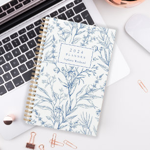Agenda Monograma Delicate Blue Floral Pattern 2024