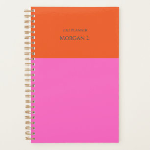 Agenda Monograma diario de bloques de color rosa y Naranj