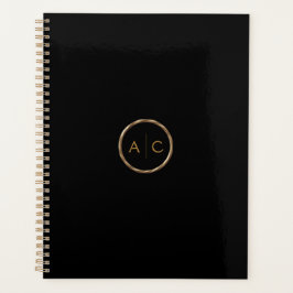 Agenda Monograma Dorado Mínimo en NEGRO