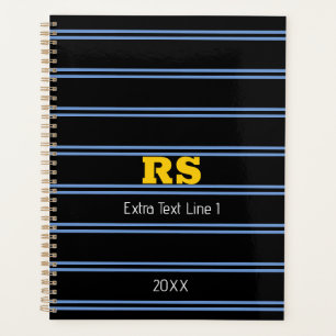Agenda Monograma dorado negrita, nombre, líneas azules en