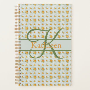 Agenda Monograma el nombre inicial Amarillo Verde Floral 