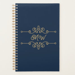 Agenda Monograma elegante azul marino y oro vintage