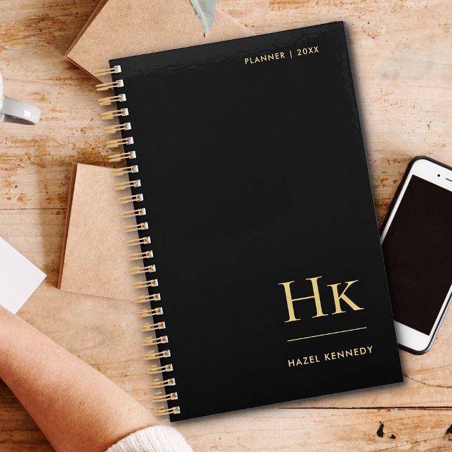 Agenda Monograma elegante Black Gold Classic Profesional (Subido por el creador)