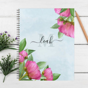 Agenda Monograma Elegante Bonito Floral Vintage Pink Peon