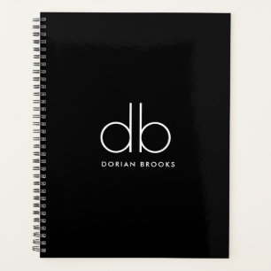 Agenda Monograma Elegante Clásico Mínimo Moderno Negro