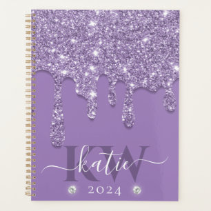 Agenda Monograma elegante con purpurina goteante de color