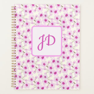 Agenda Monograma elegante de arte floral de cerezo rosa