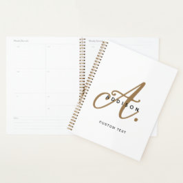 Agenda Monograma elegante de escritura de oro blanco negr