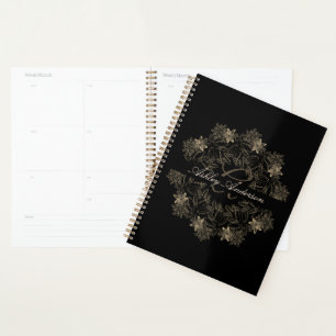 Agenda Monograma elegante de escritura floral de Moda neg