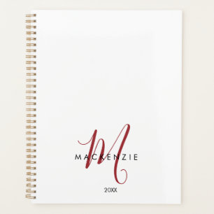 Agenda Monograma elegante de escritura roja blanca modern