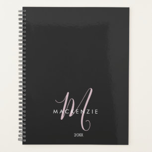 Agenda Monograma elegante de escritura rosa Rubor negro m
