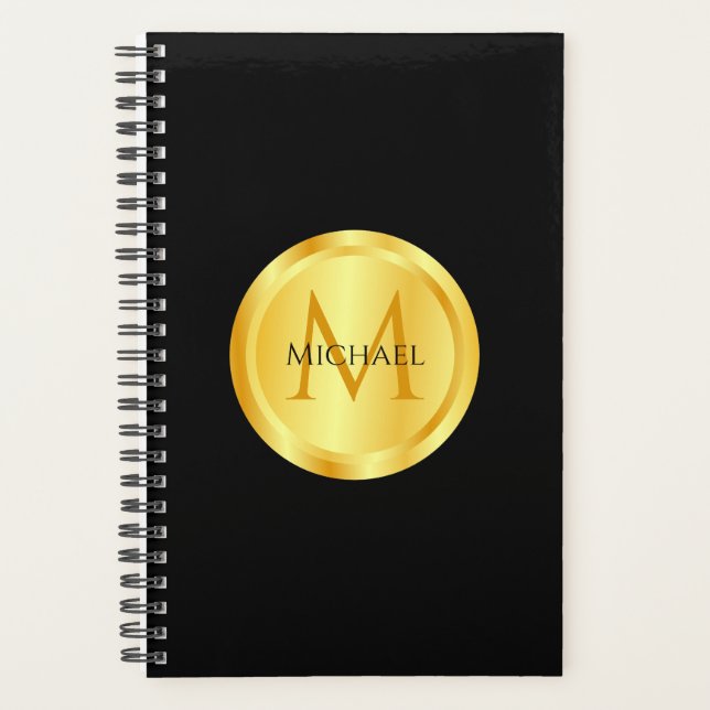 Agenda Monograma elegante de oro negro modelo moderno (Anverso)