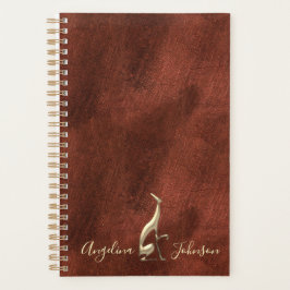 Agenda Monograma elegante de perro galgo en cobre y oro