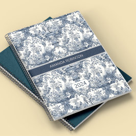 Agenda Monograma elegante de tela azul de jouy