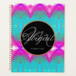 Agenda Monograma elegante de tinta azul turquesa rosa ocr