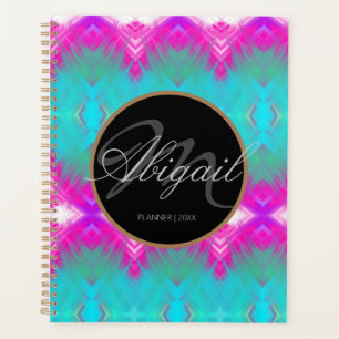 Agenda Monograma elegante de tinta azul turquesa rosa ocr