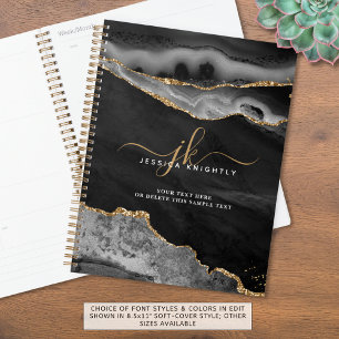 Agenda Monograma elegante del Purpurina de oro del Agate 