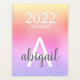 Agenda Monograma elegante del Purpurina Rainbow Pastel 20