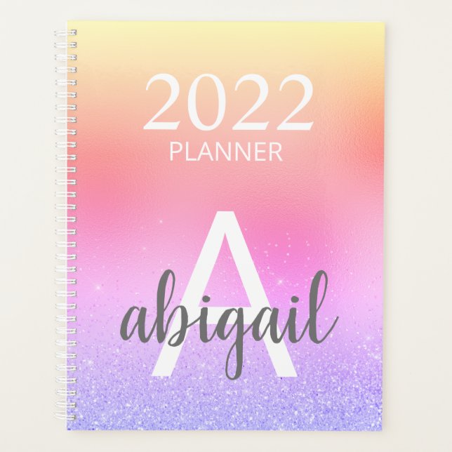 Agenda Monograma elegante del Purpurina Rainbow Pastel 20 (Anverso)