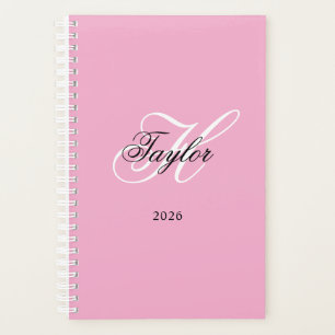 Agenda Monograma Elegante en Rosa Blanco y Negro