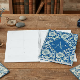 Agenda Monograma elegante floral azul de William Morris