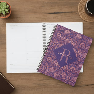 Agenda Monograma elegante floral púrpura rosa William Mor