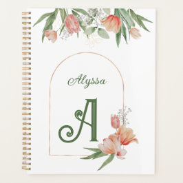 Agenda Monograma Elegante Inicial y Nombre Floral acuarel