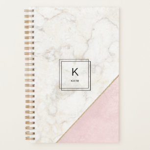 Agenda Monograma Elegante Mármol Rosa Minimalista Oro