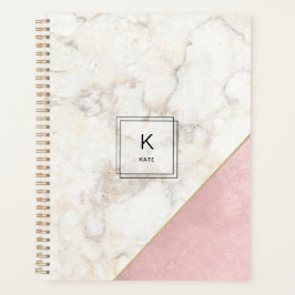 Agenda Monograma Elegante Mármol Rosa Minimalista Oro Gra