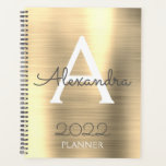 Agenda Monograma Elegante Metálico Dorado 2022<br><div class="desc">Planificador de cuaderno en espiral con nombre y iniciales en Monograma Metálico Dorado 2022. Esto hace el regalo perfecto para cumpleaños de 16 años,  boda,  despedida de soltera,  aniversario,  baby shower o fiesta de soltera para alguien que ama el lujo glamoroso y</div>