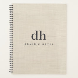 Agenda Monograma Elegante Mínimo Textura Crema Lino Beige