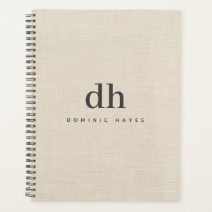 Agenda Monograma Elegante Mínimo Textura Crema Lino Beige