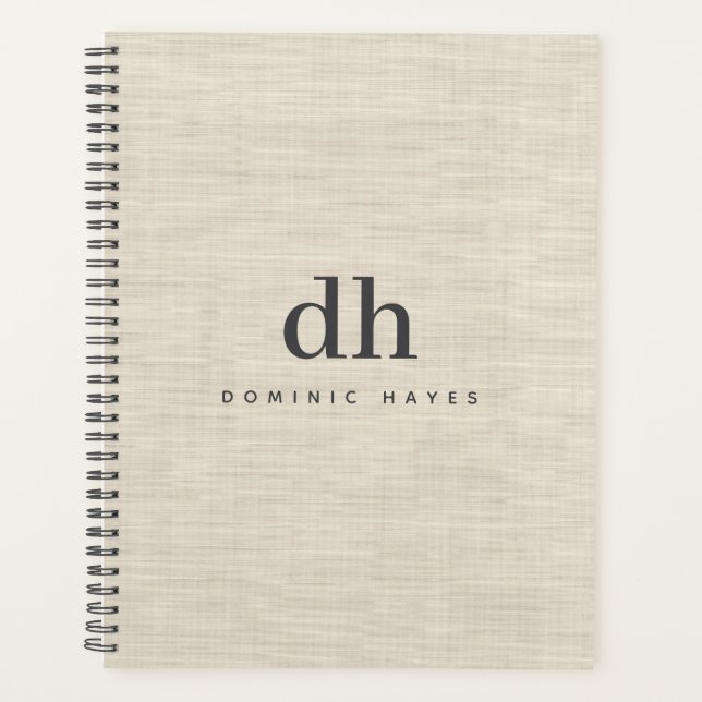 Agenda Monograma Elegante Mínimo Textura Crema Lino Beige (Anverso)