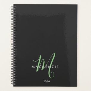 Agenda Monograma elegante moderno de escritura verde negr