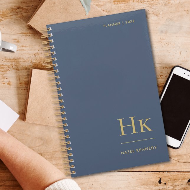 Agenda Monograma Elegante Navy Blue Gold Profesional (Subido por el creador)